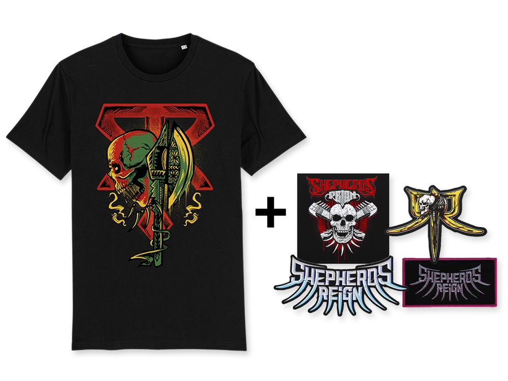 Skull Axe T-shirt + Stickers & patch